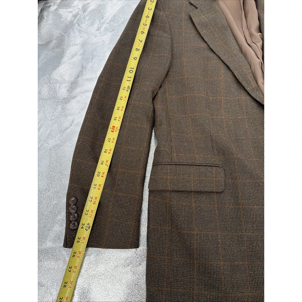 Vtg Classics by Bill Blass Brown Plaid Wool Blazer Sport Coat Jacket Mens 43L